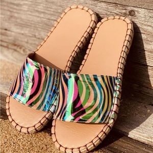 Iridescent zebra sandals